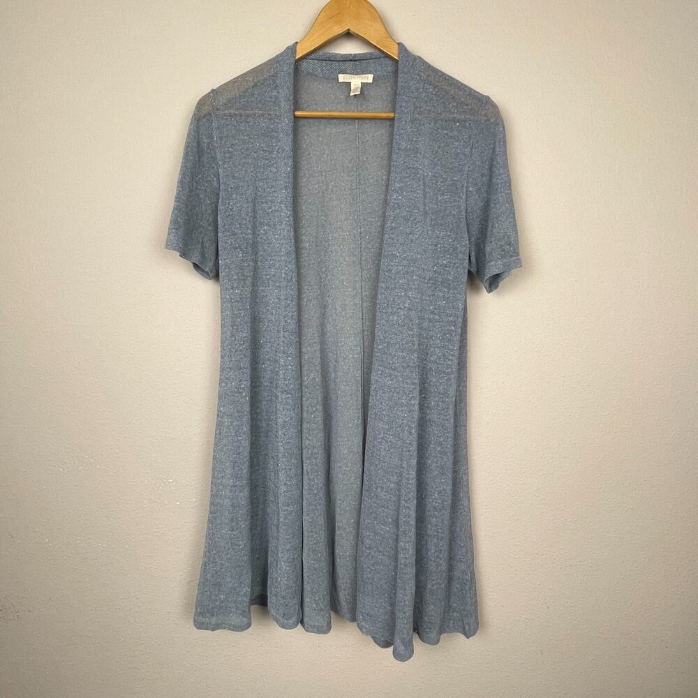 Eileen Fisher M Blue Sparkle Linen Blend Long Line Cardigan Old Money Fairycore